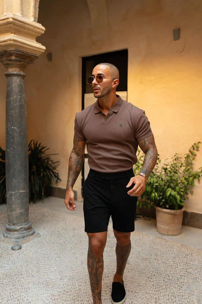 Portofino Ribbed Polo - Chocolate