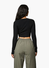 Gym King Utility Rib LS Crop Top - Black