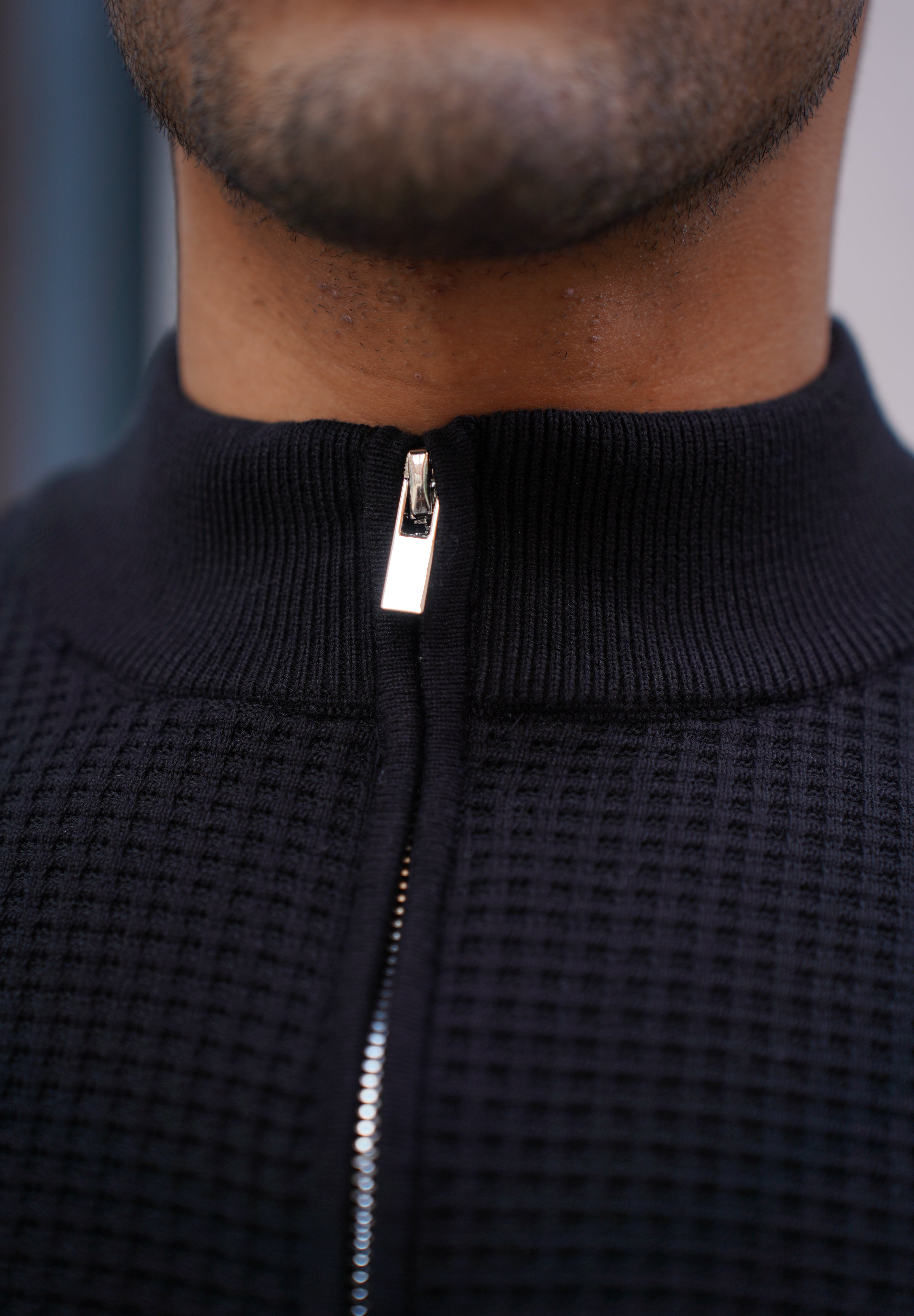 Capo WAFFLE Cotton 1/4 Zip Jumper - Black
