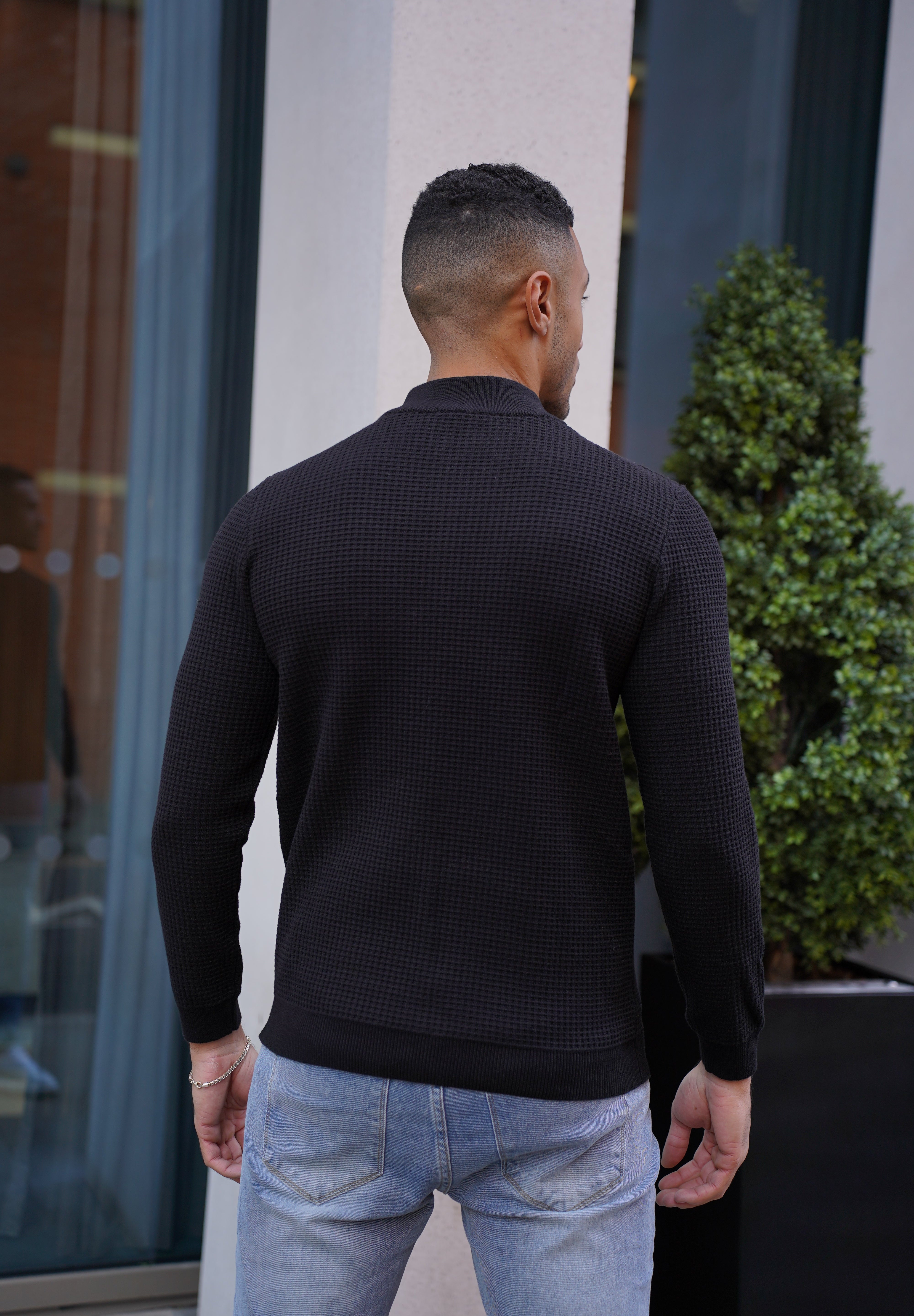 Capo WAFFLE Cotton 1/4 Zip Jumper - Black