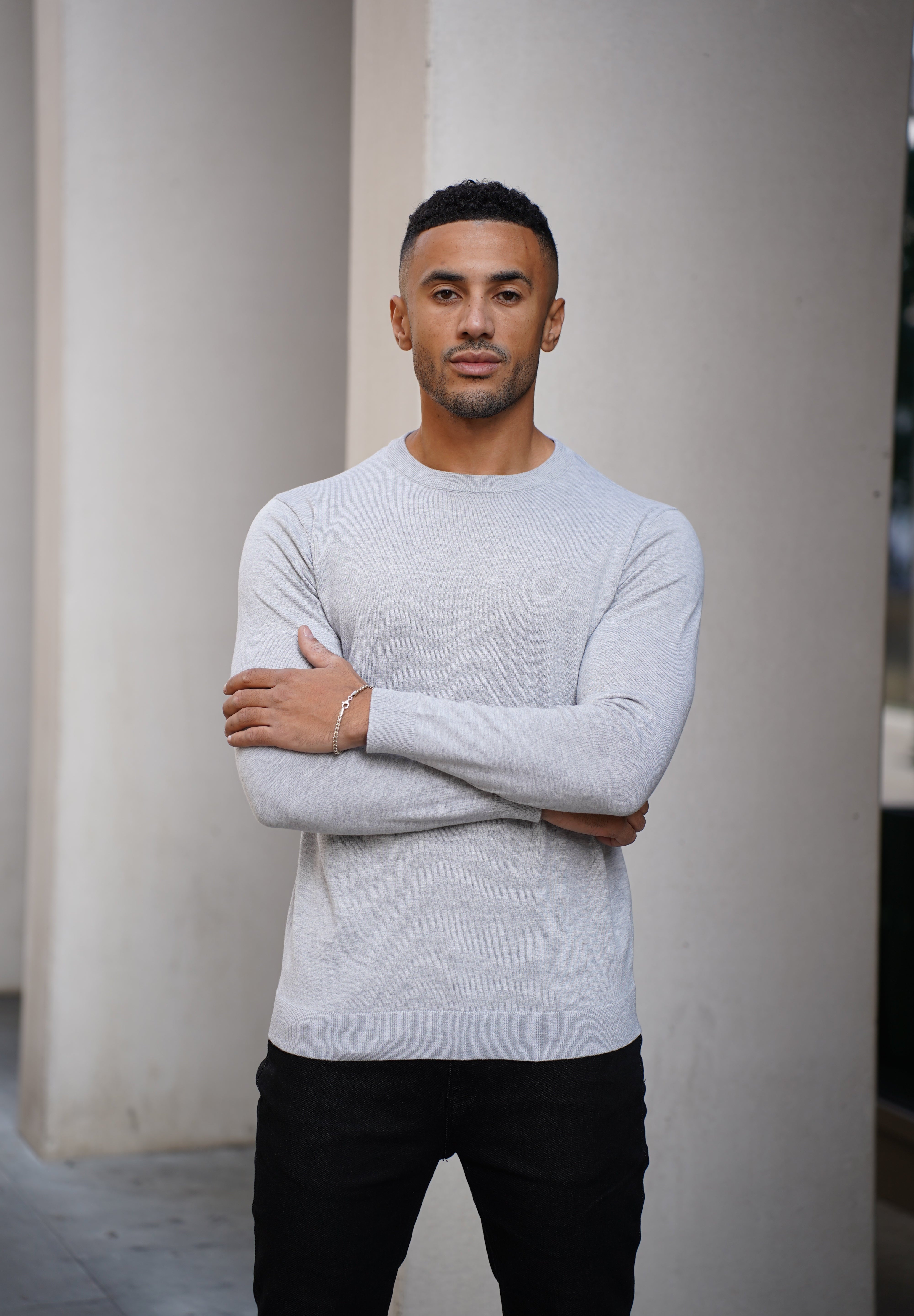 Capo Egyptian Cotton Crew Neck Jumper - Grey