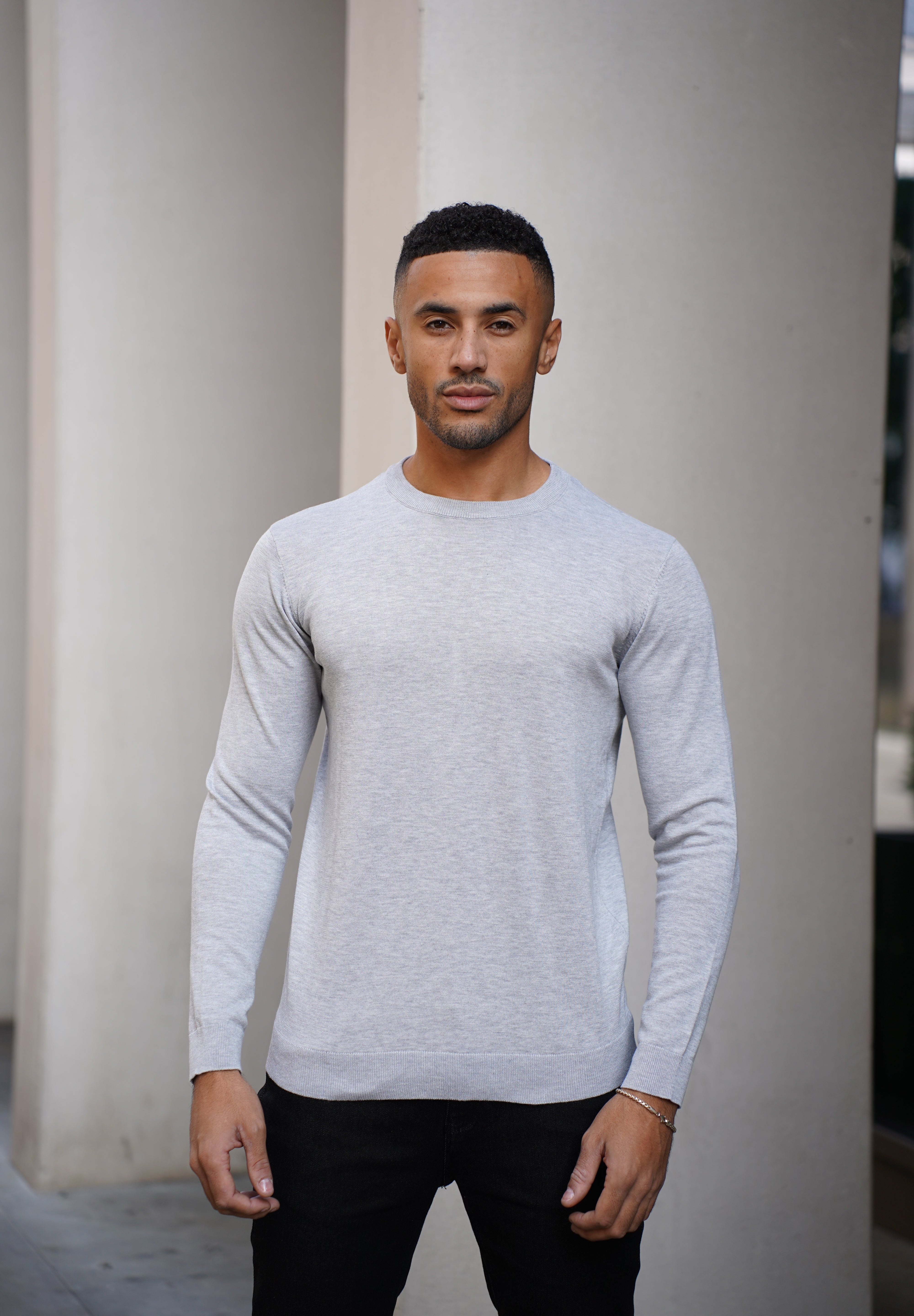 Capo Egyptian Cotton Crew Neck Jumper - Grey
