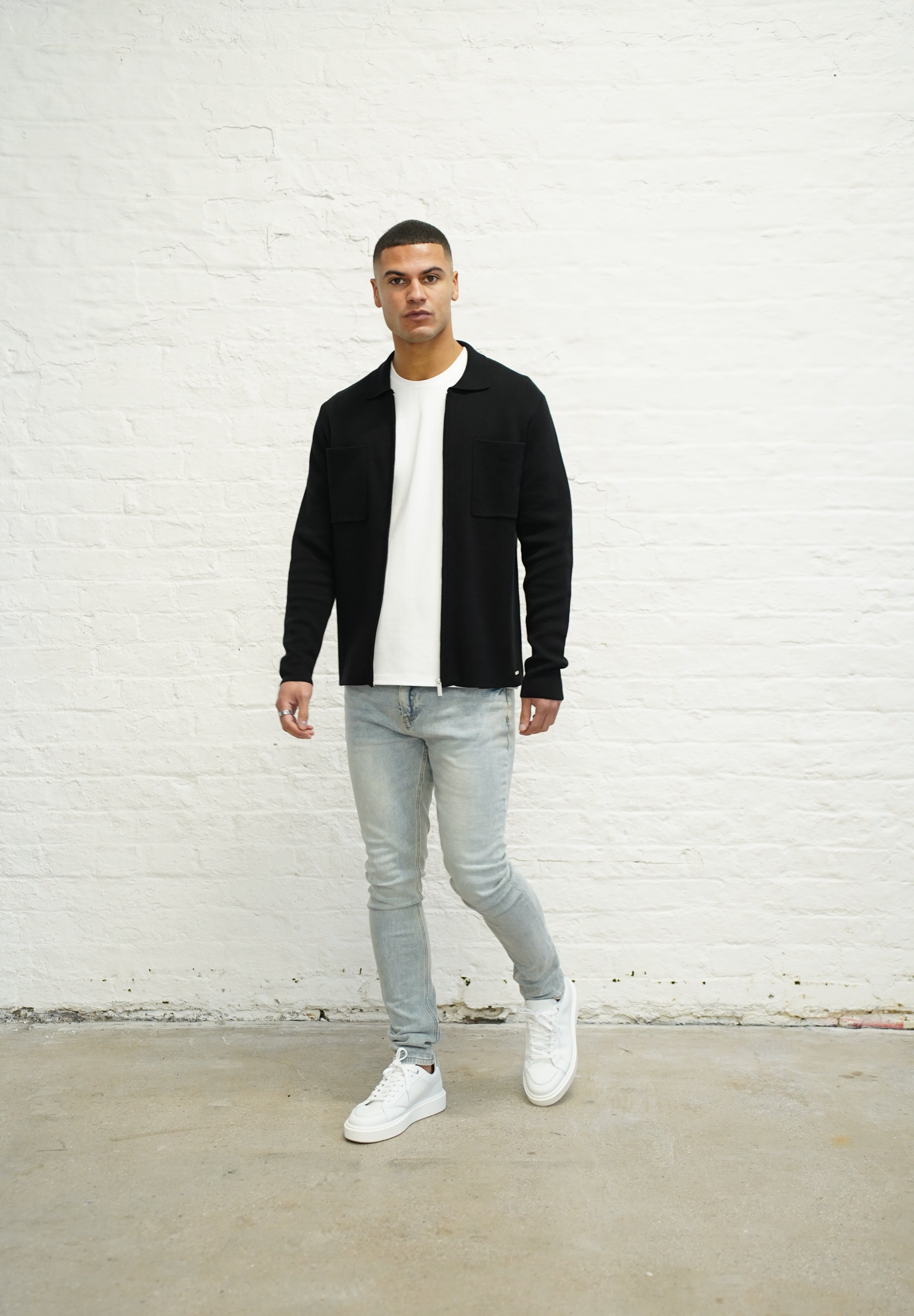Capo Full Zip Double Pocket Cardigan - Black
