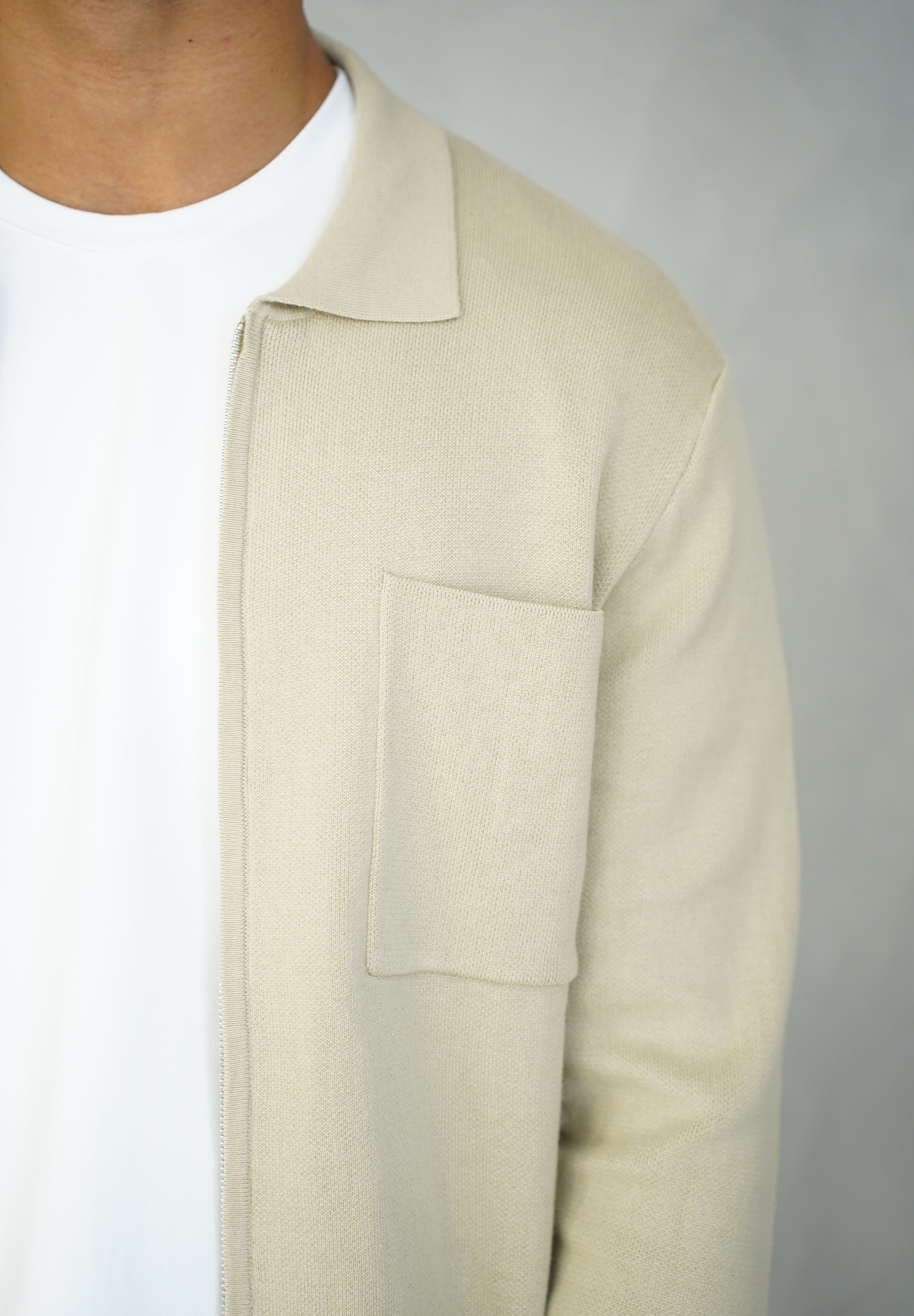 Capo Full Zip Double Pocket Cardigan - Stone