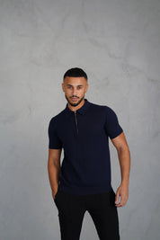 Capo Egyptian Cotton SS Zip Polo Shirt - Navy