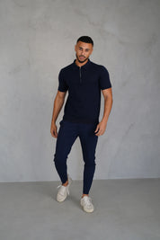 Capo Egyptian Cotton SS Zip Polo Shirt - Navy