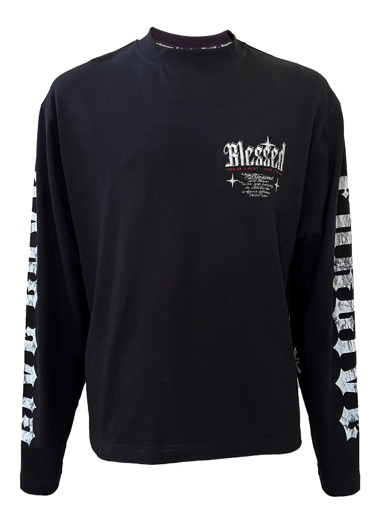 Blessed Live Love Forgive long sleeved boxy Tee - black