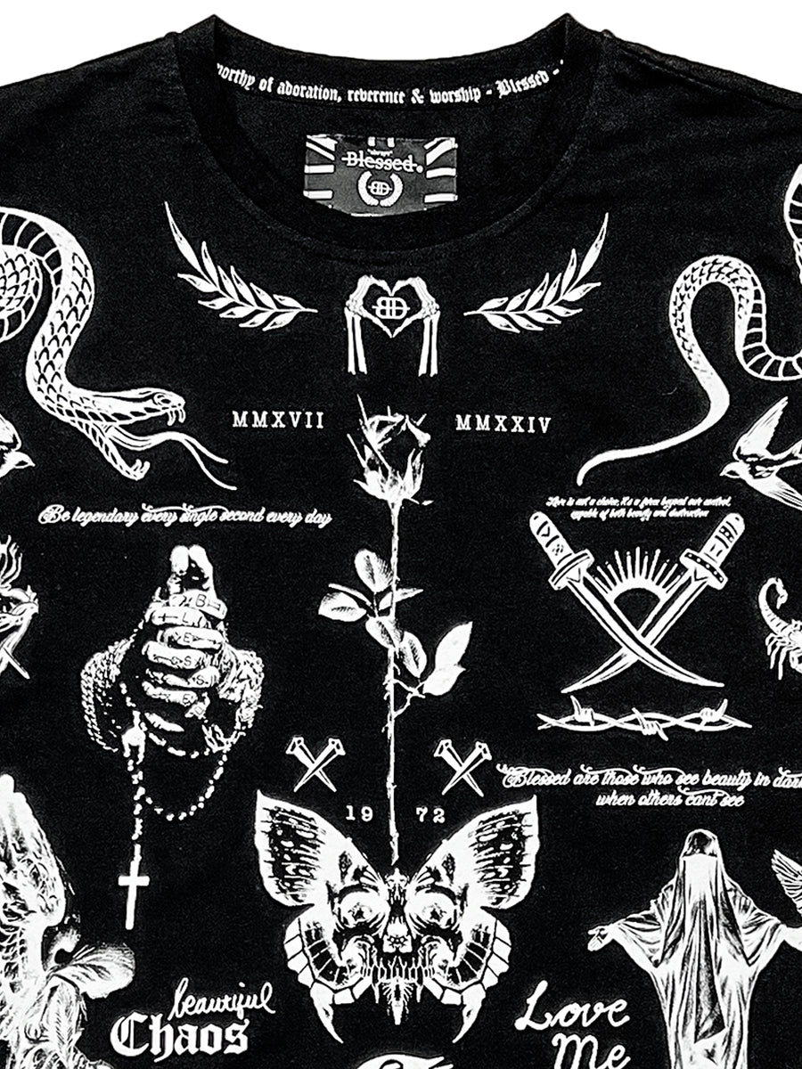 Blessed Vintage tattoo regular Tee - black