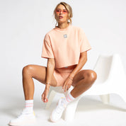 Womens Level Up Rib Crop T-Shirt - Peach