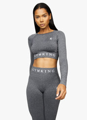 Gym King Seamless Results Long Sleeve Crop - Smoke Grey Marl
