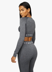 Gym King Seamless Results Long Sleeve Crop - Smoke Grey Marl