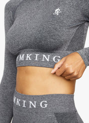 Gym King Seamless Results Long Sleeve Crop - Smoke Grey Marl