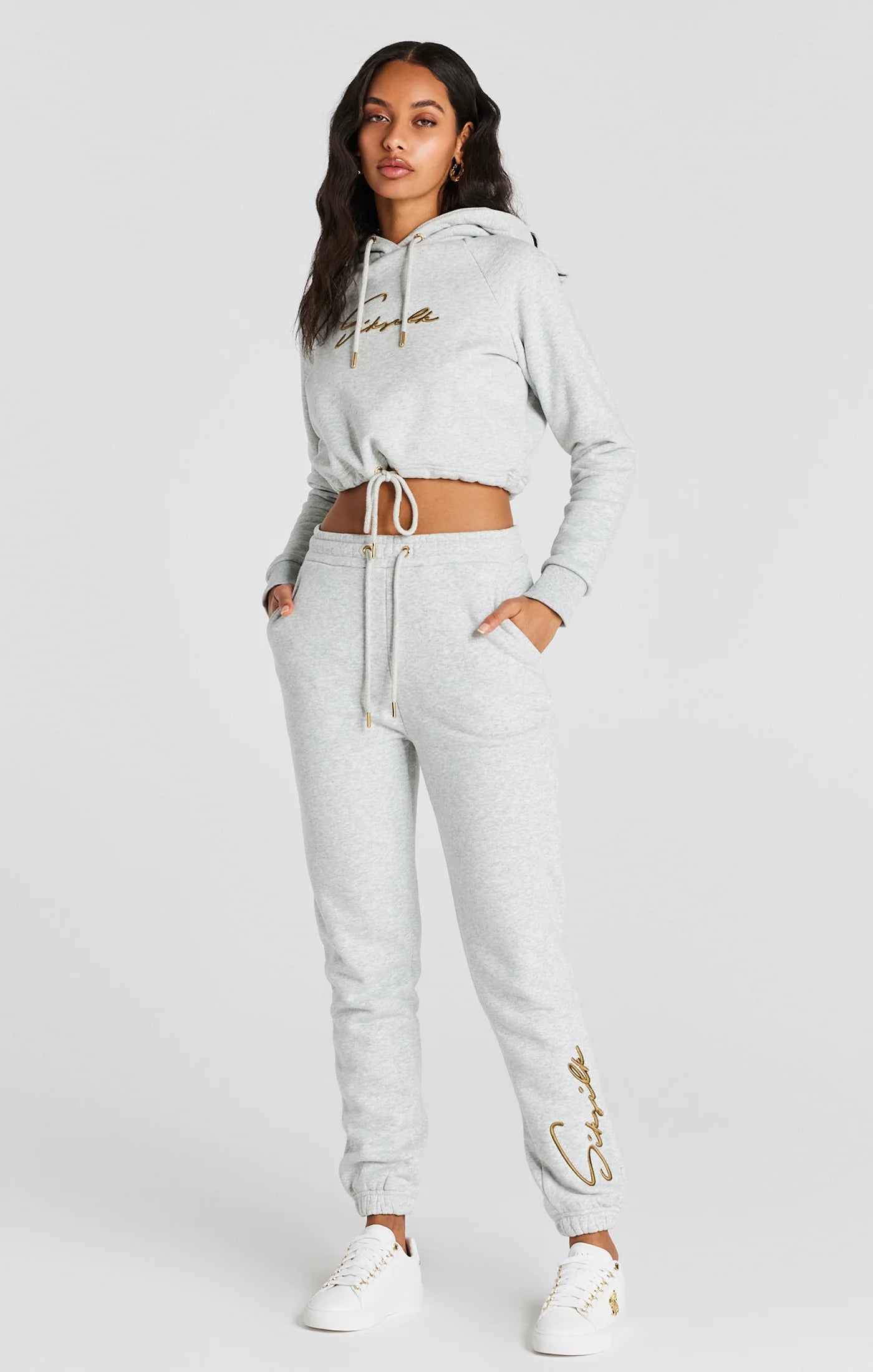 Grey Marl Signature Crop Hoodie
