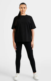 Black Embroidered Boyfriend T-Shirt