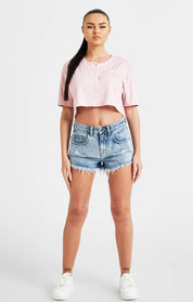 Pink Crop Baseball Top