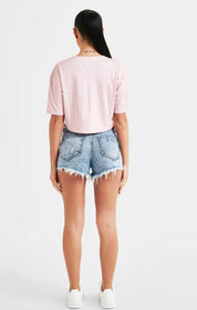 Pink Crop Baseball Top