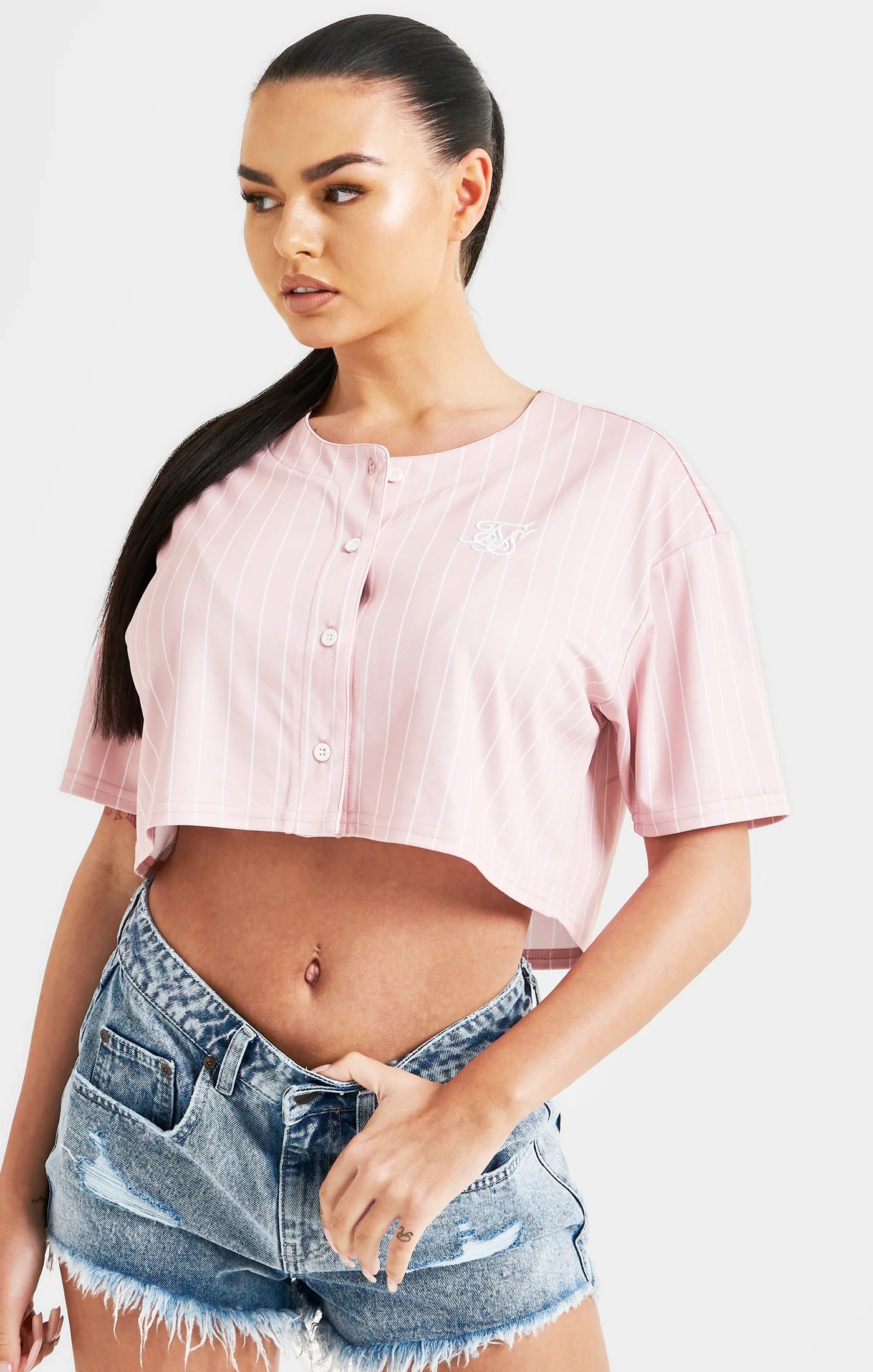 Pink Crop Baseball Top