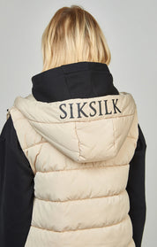 Beige Longline Gilet With Print Detail