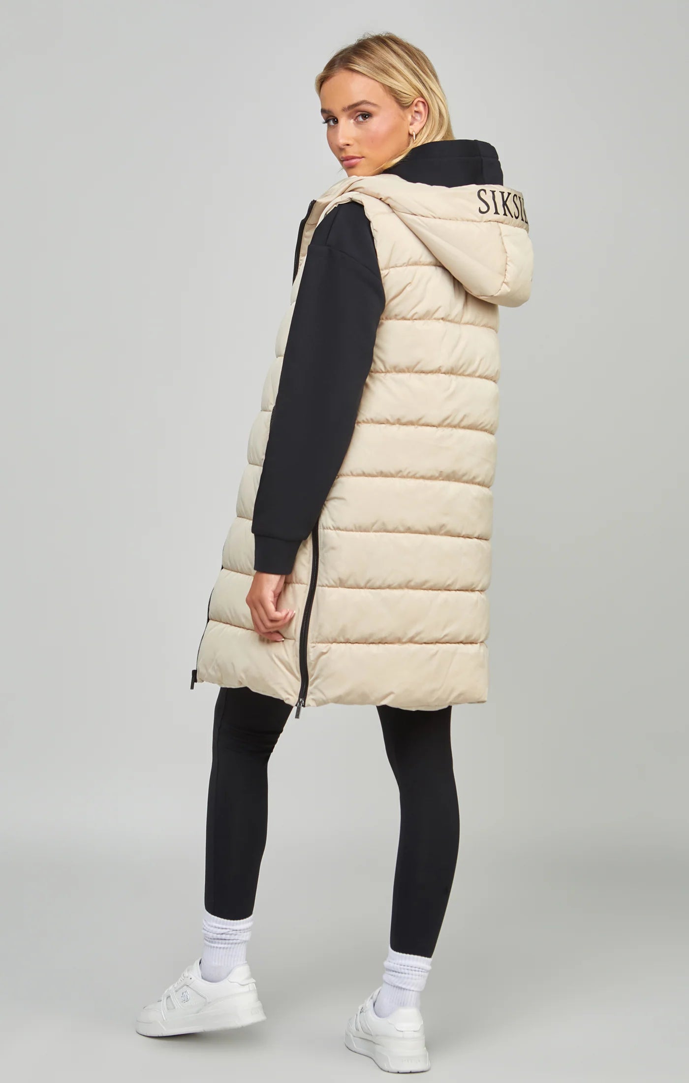 Beige Longline Gilet With Print Detail