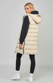 Beige Longline Gilet With Print Detail