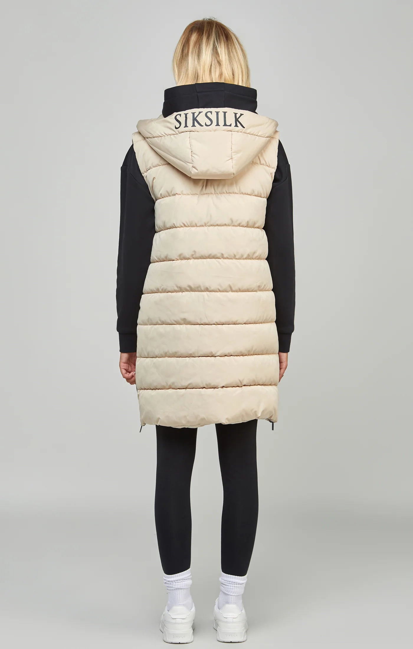 Beige Longline Gilet With Print Detail