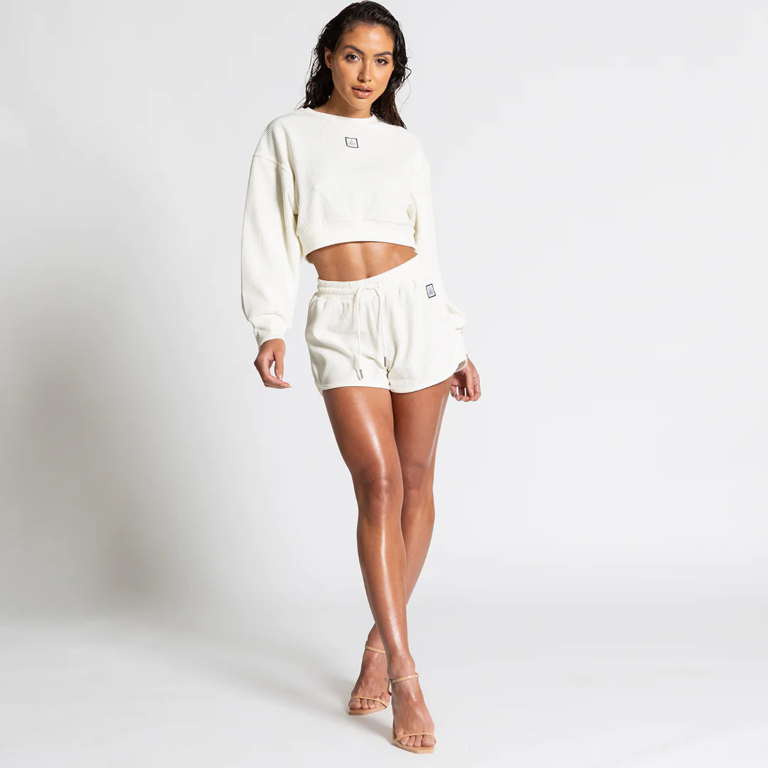 Womens Level Up Rib Crop Crew - Ivory