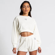 Womens Level Up Rib Crop Crew - Ivory